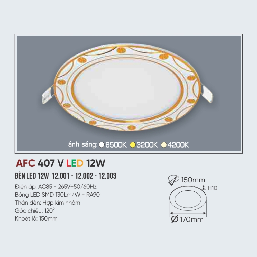 Đèn LED panel âm trần siêu mỏng Anfaco 407 V LED 12W