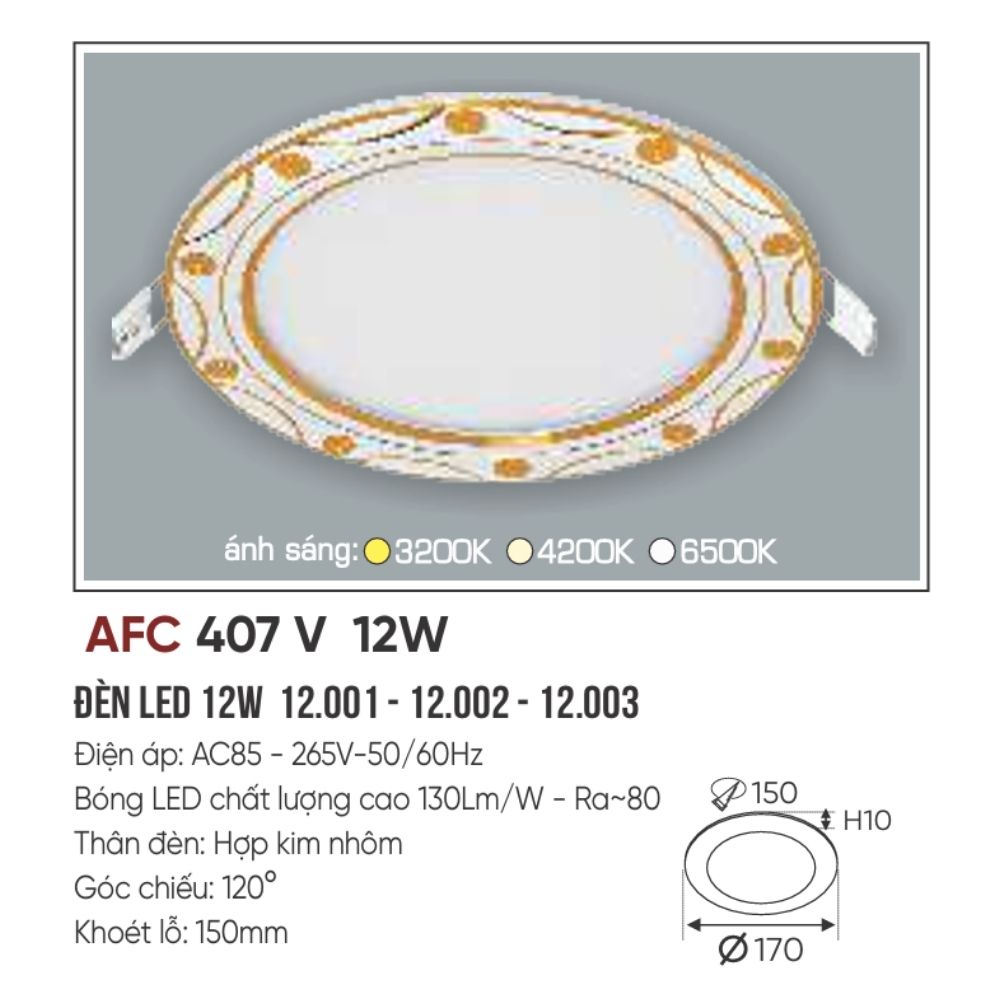 Đèn LED panel âm trần siêu mỏng Anfaco 407 V LED 12W