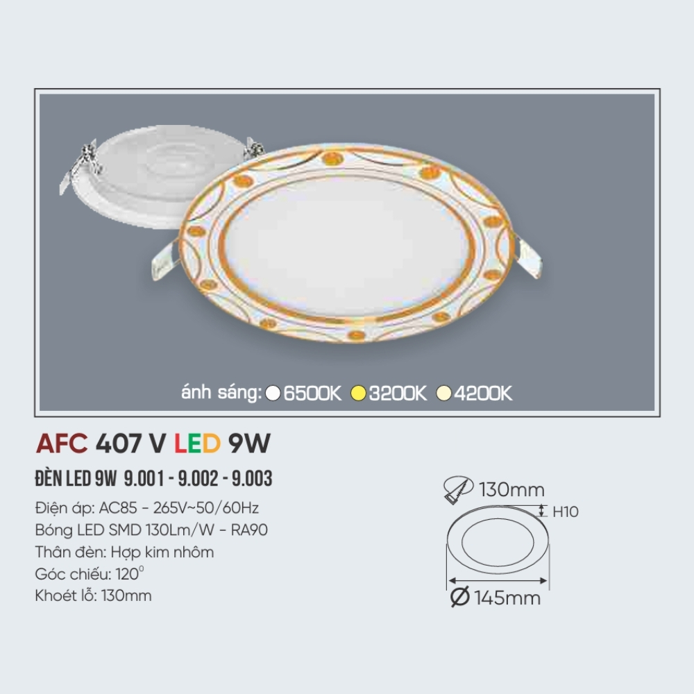 Đèn LED panel âm trần siêu mỏng Anfaco 407 V LED 9W