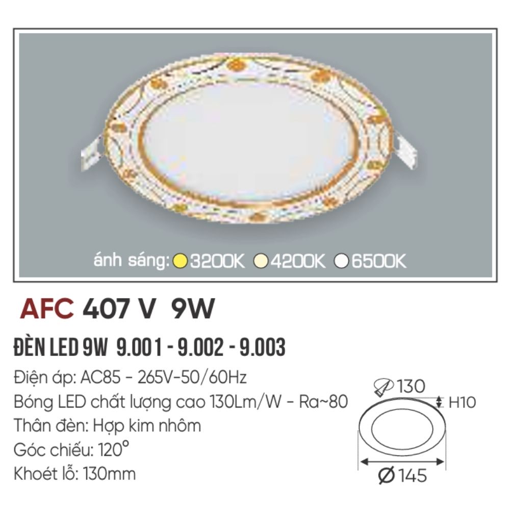 Đèn LED panel âm trần siêu mỏng Anfaco 407 V LED 9W