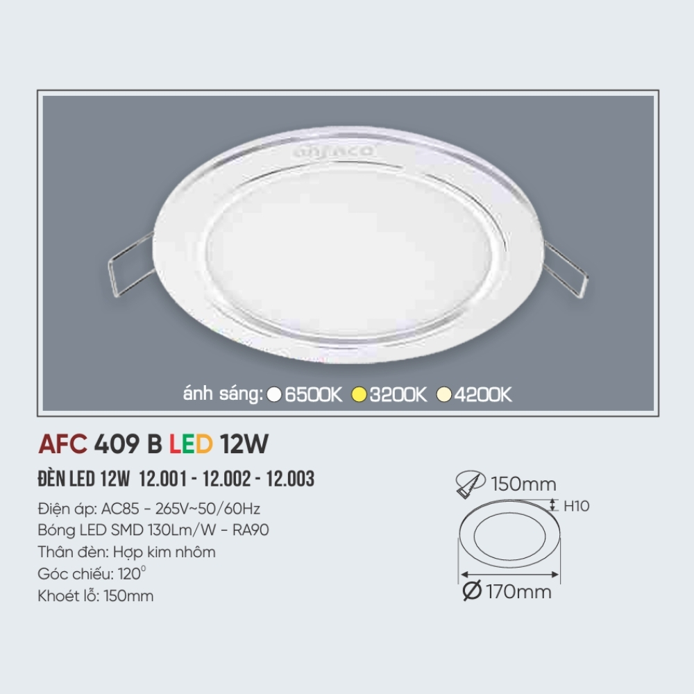 Đèn LED panel âm trần siêu mỏng Anfaco 409 B LED 12W