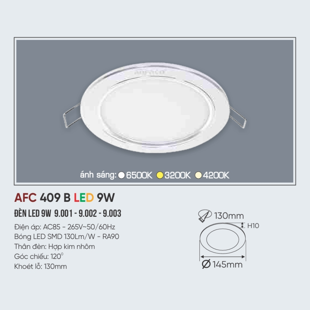Đèn LED panel âm trần siêu mỏng Anfaco 409 B LED 9W