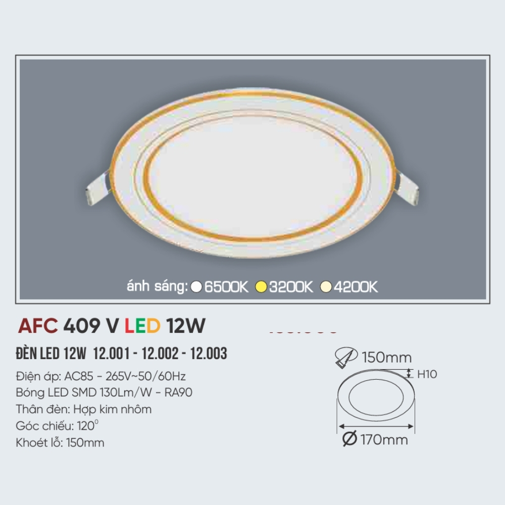 Đèn LED panel âm trần siêu mỏng Anfaco 409 V LED 12W