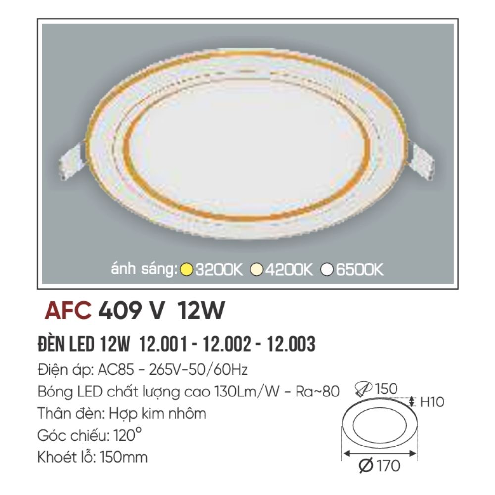 Đèn LED panel âm trần siêu mỏng Anfaco 409 V LED 12W