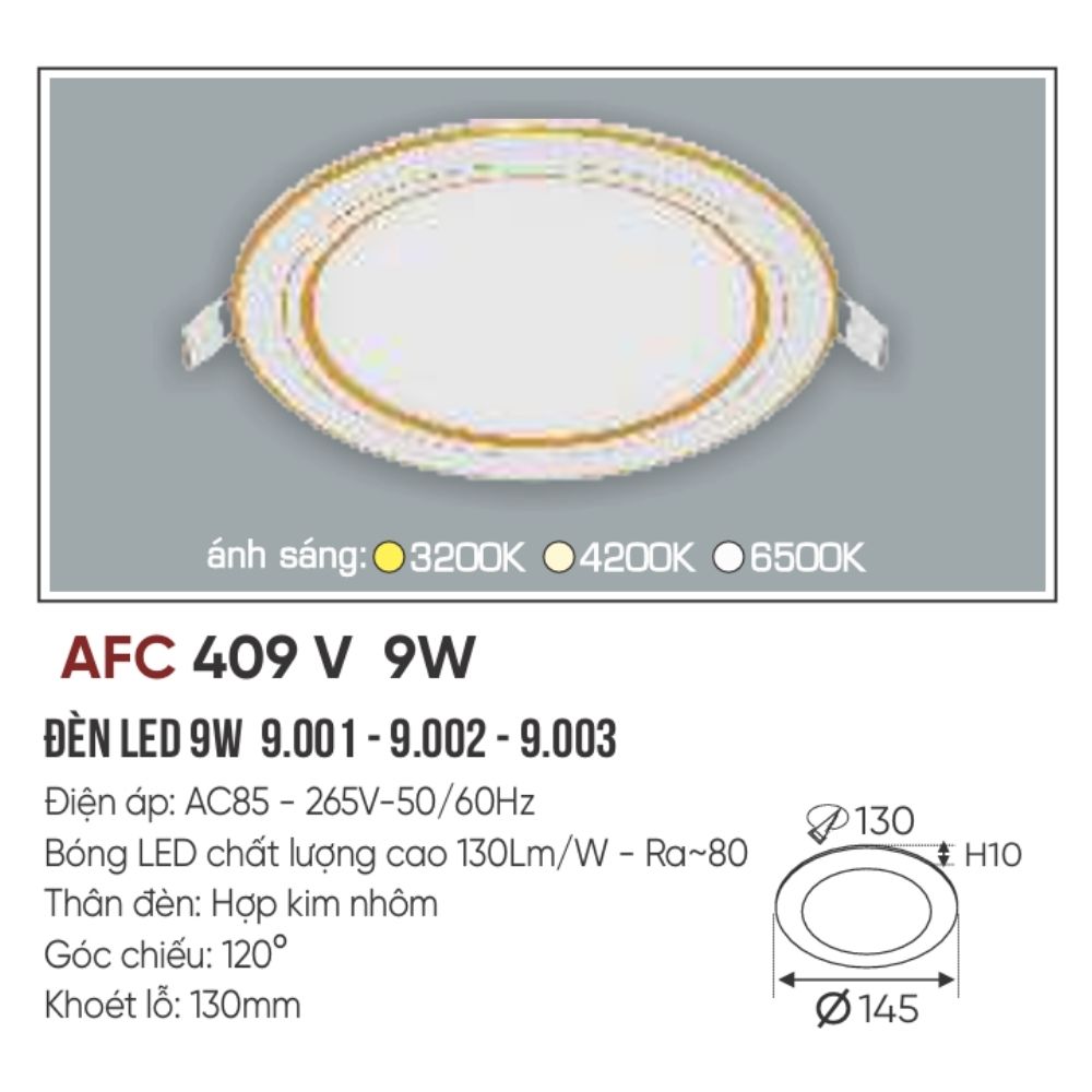 Đèn LED panel âm trần siêu mỏng Anfaco 409 V LED 9W