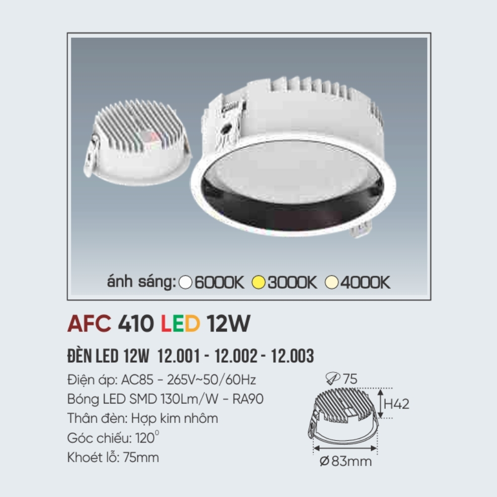 Đèn LED downlight âm trần Anfaco 410 LED 12W