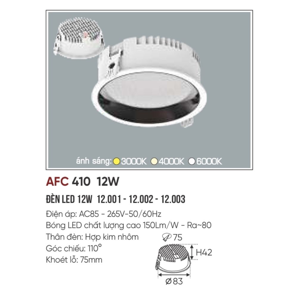 Đèn LED downlight âm trần Anfaco 410 LED 12W