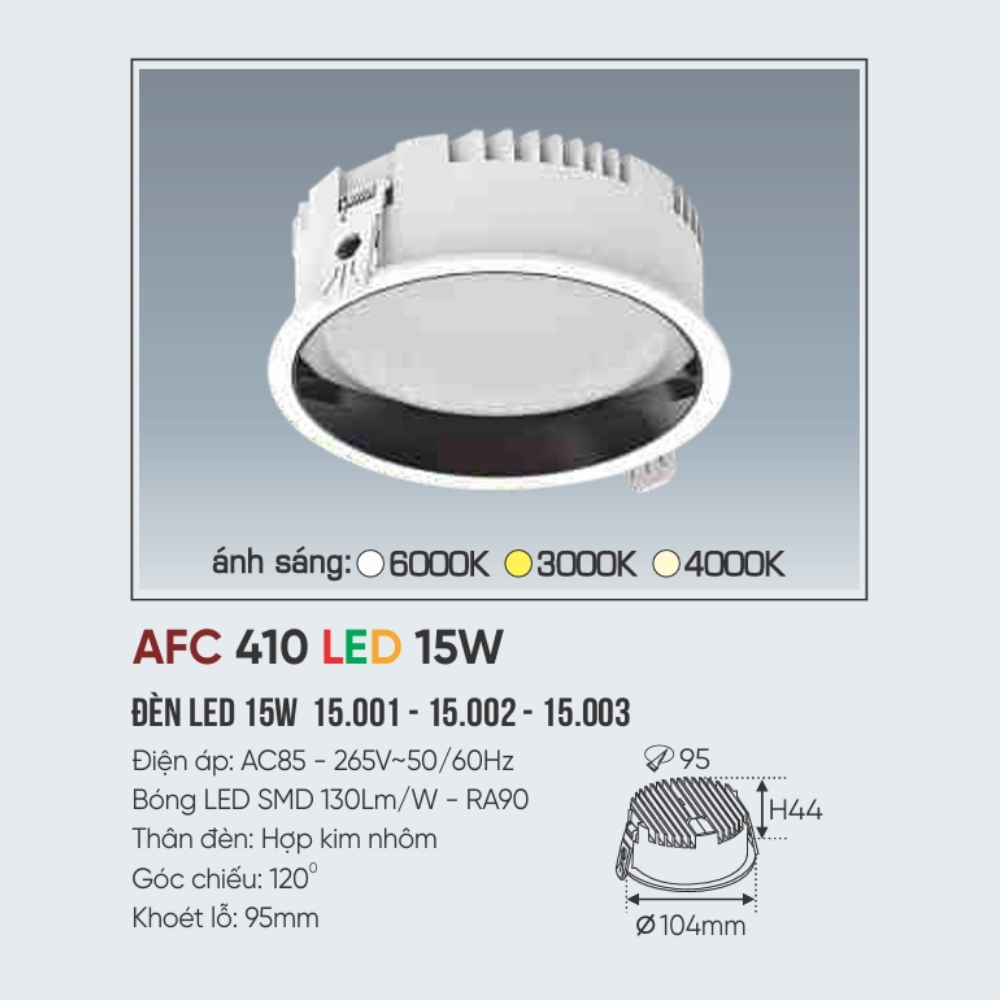 Đèn LED downlight âm trần Anfaco 410 LED 15W