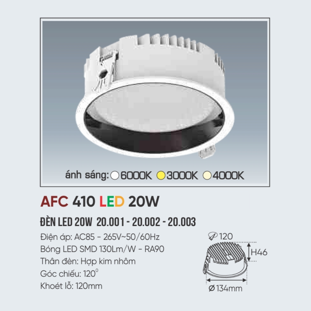 Đèn LED downlight âm trần Anfaco 410 LED 20W