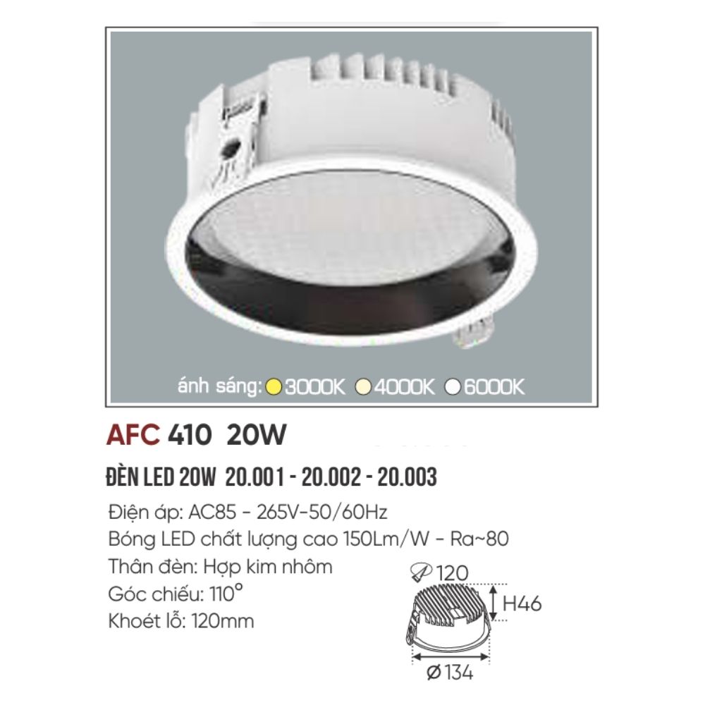 Đèn LED downlight âm trần Anfaco 410 LED 20W