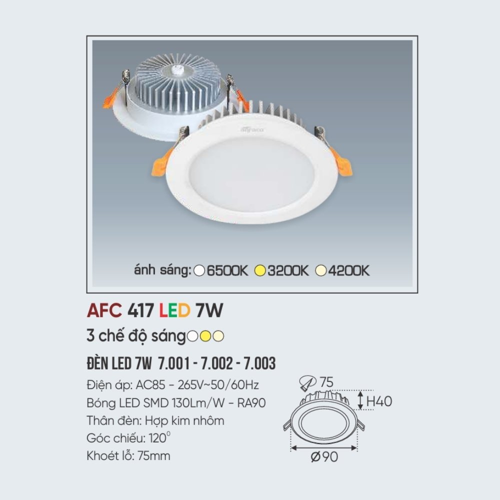 Đèn LED downlight âm trần Anfaco 417 LED 7W