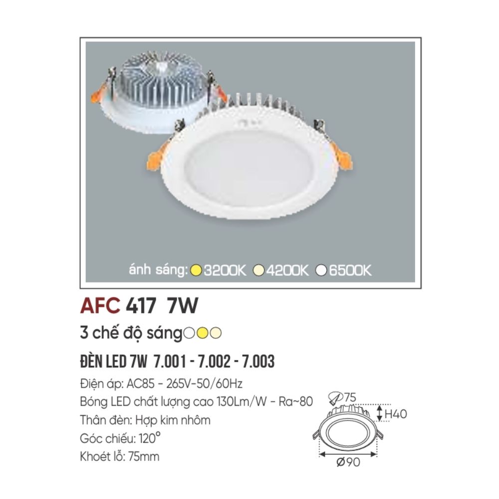 Đèn LED downlight âm trần Anfaco 417 LED 7W