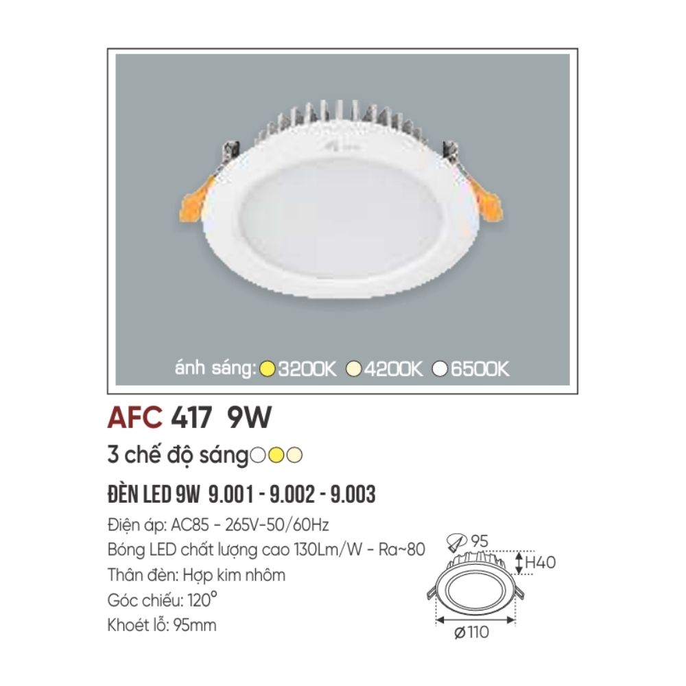 Đèn LED downlight âm trần Anfaco 417 LED 9W