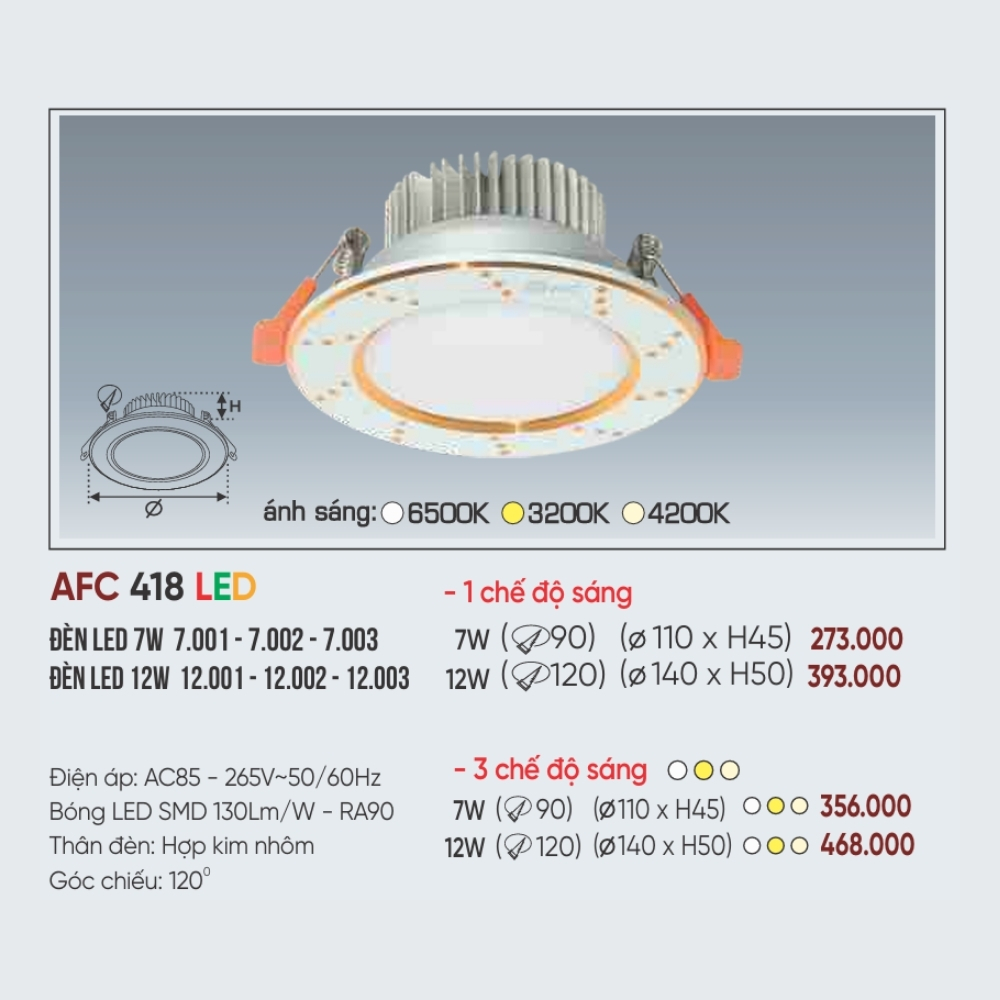 Đèn LED downlight âm trần Anfaco 418 LED 7W