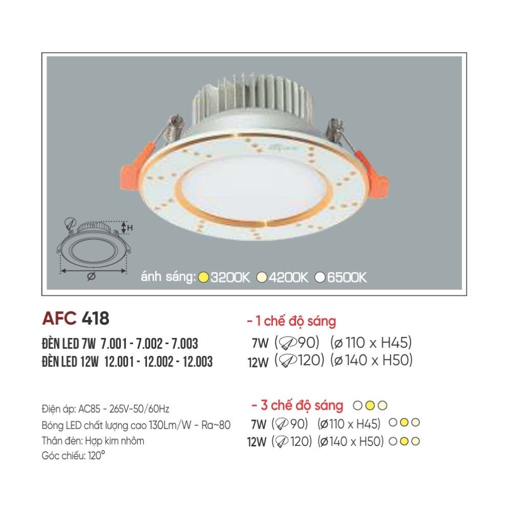 Đèn LED downlight âm trần Anfaco 418 LED 7W