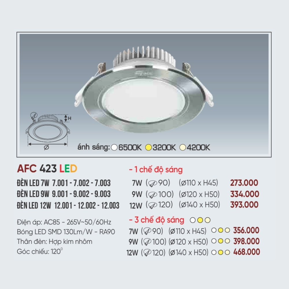 Đèn LED downlight âm trần Anfaco 423 LED 12W