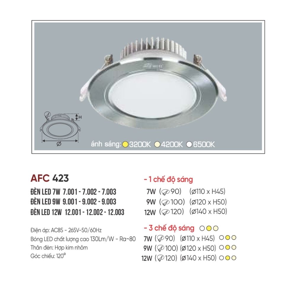 Đèn LED downlight âm trần Anfaco 423 LED 7W