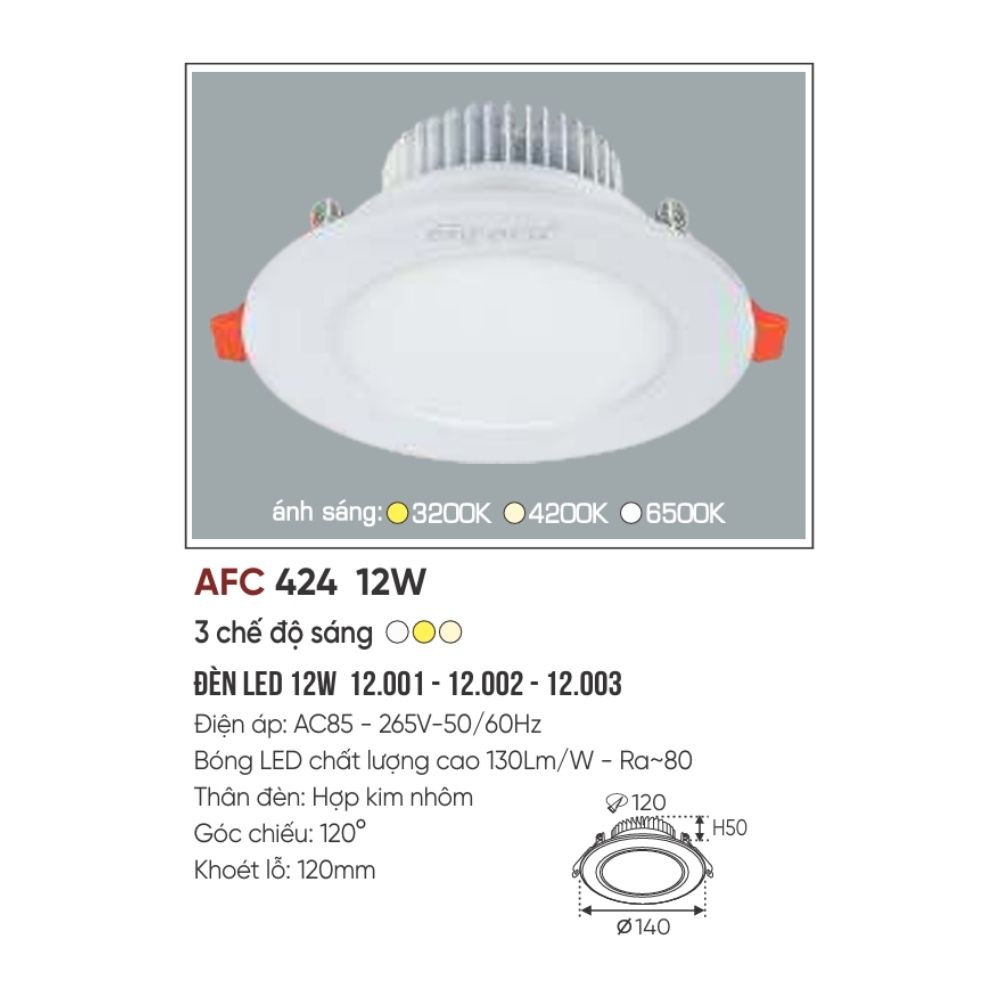 Đèn LED downlight âm trần Anfaco 424 LED 12W