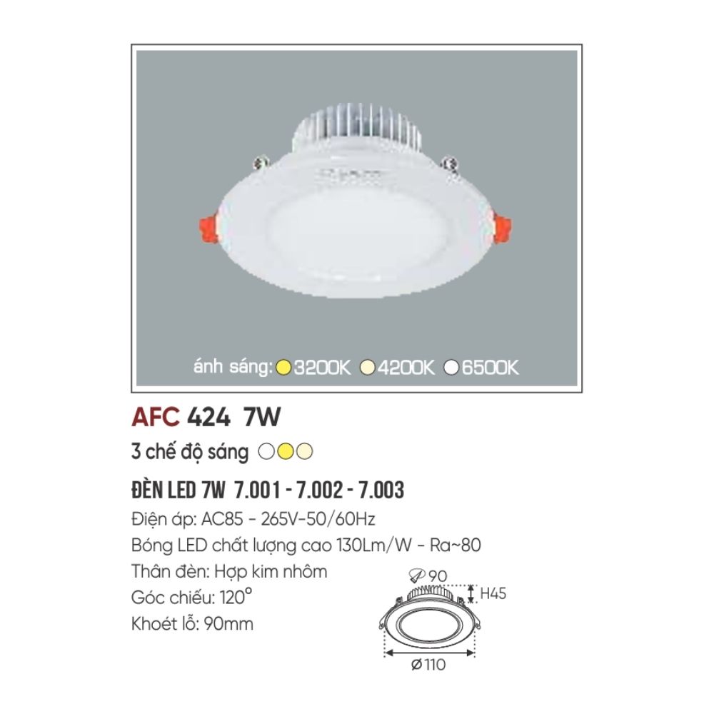 Đèn LED downlight âm trần Anfaco 424 LED 7W
