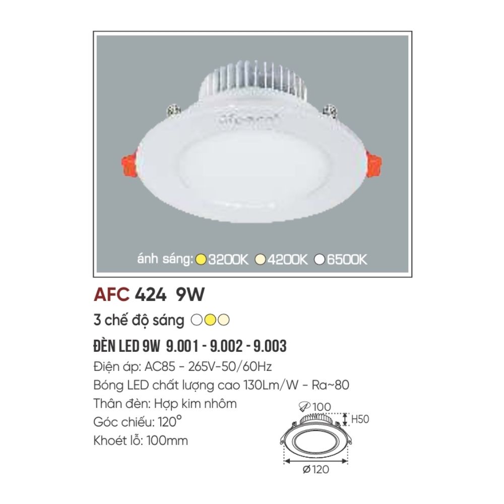 Đèn LED downlight âm trần Anfaco 424 LED 9W