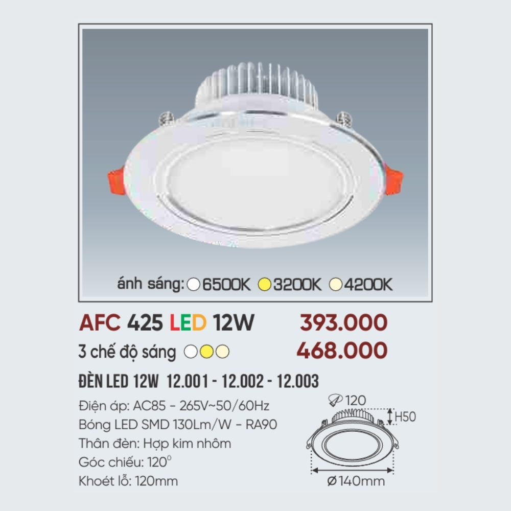 Đèn LED downlight âm trần Anfaco 425 LED 12W