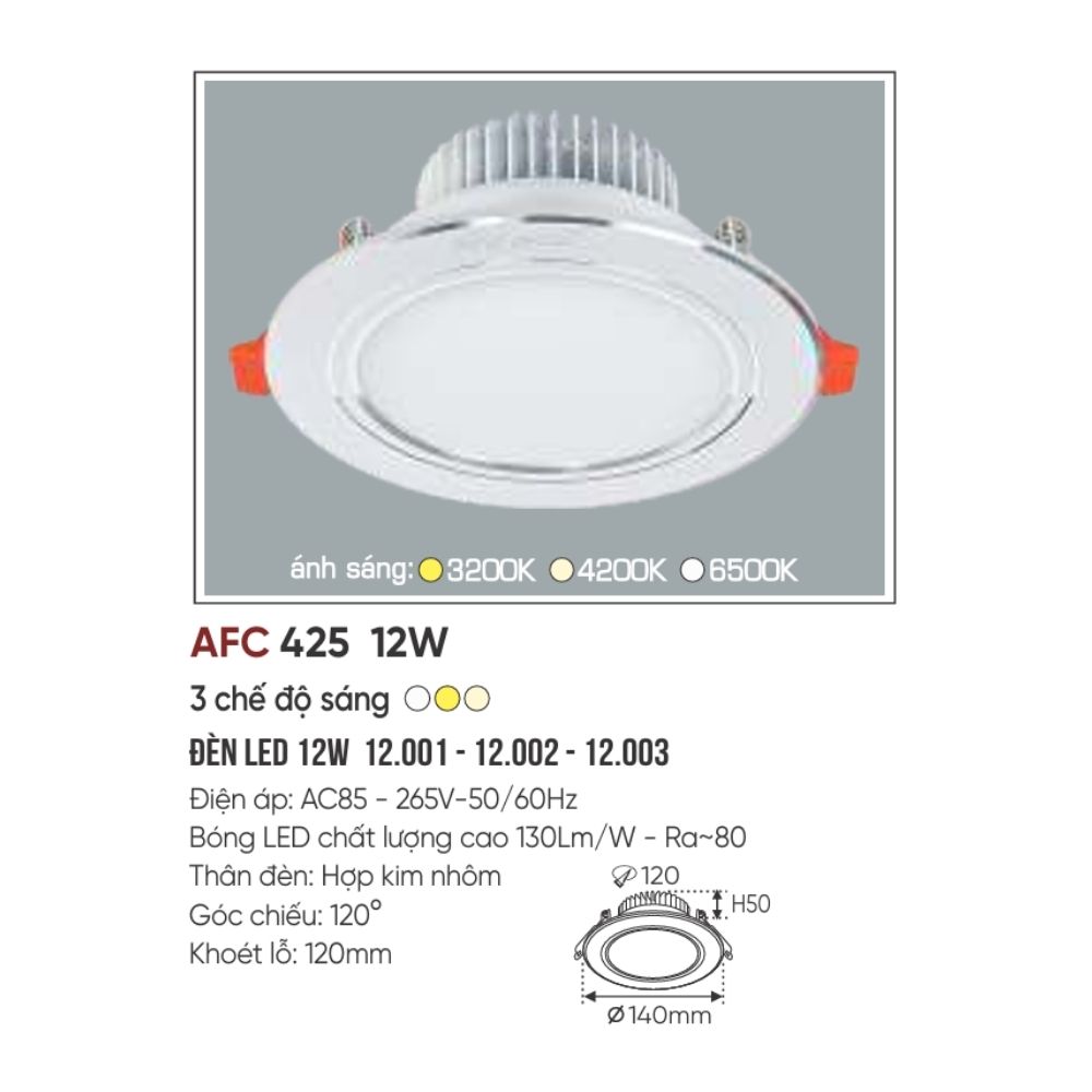 Đèn LED downlight âm trần Anfaco 425 LED 12W