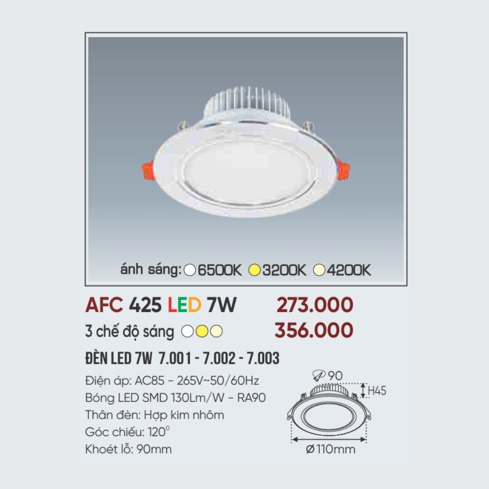 Đèn LED downlight âm trần Anfaco 425 LED 7W
