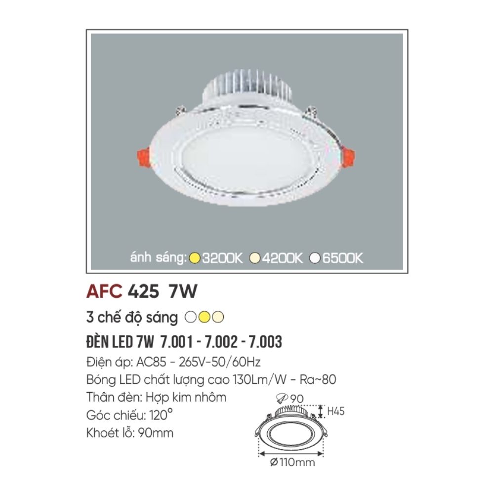 Đèn LED downlight âm trần Anfaco 425 LED 7W