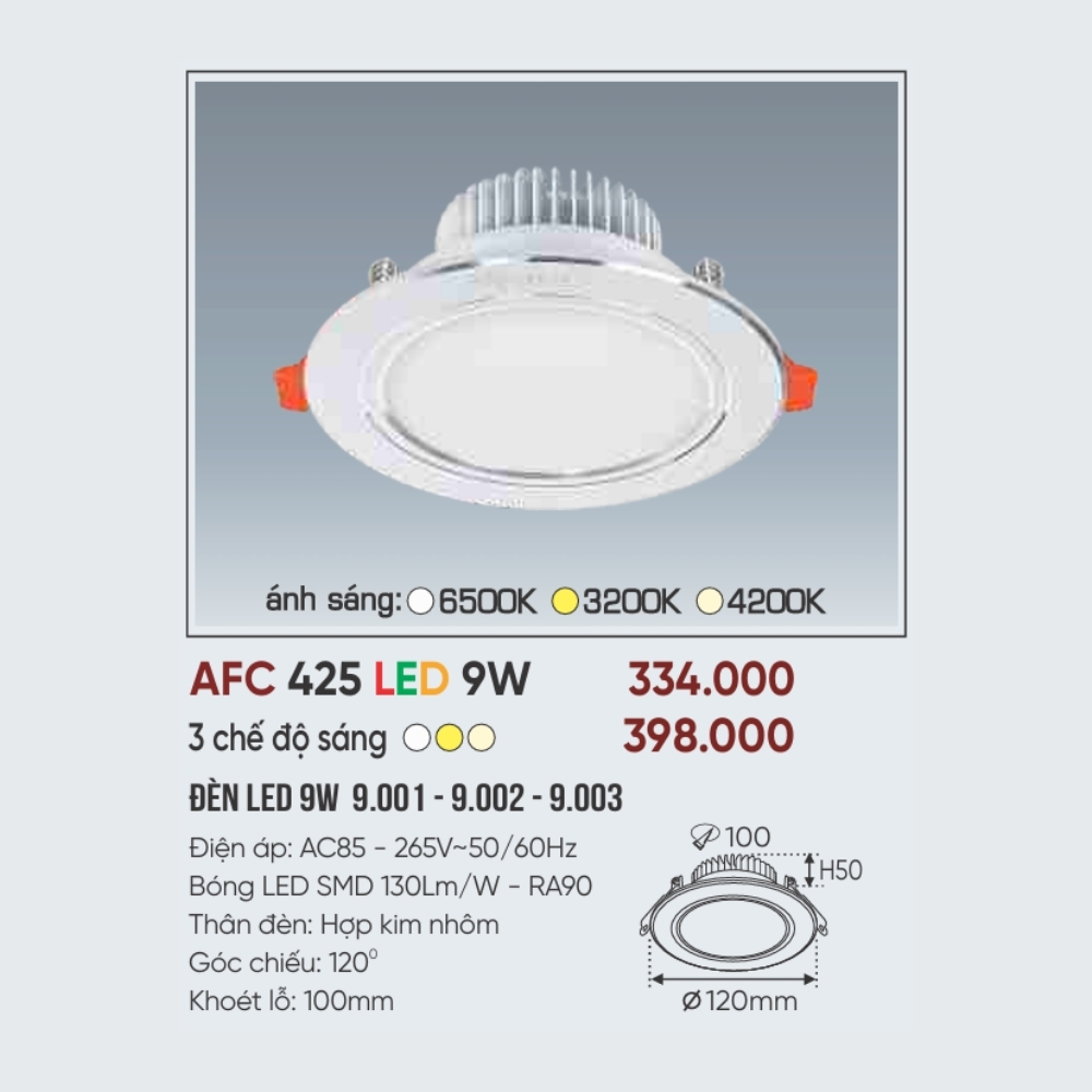 Đèn LED downlight âm trần Anfaco 425 LED 9W
