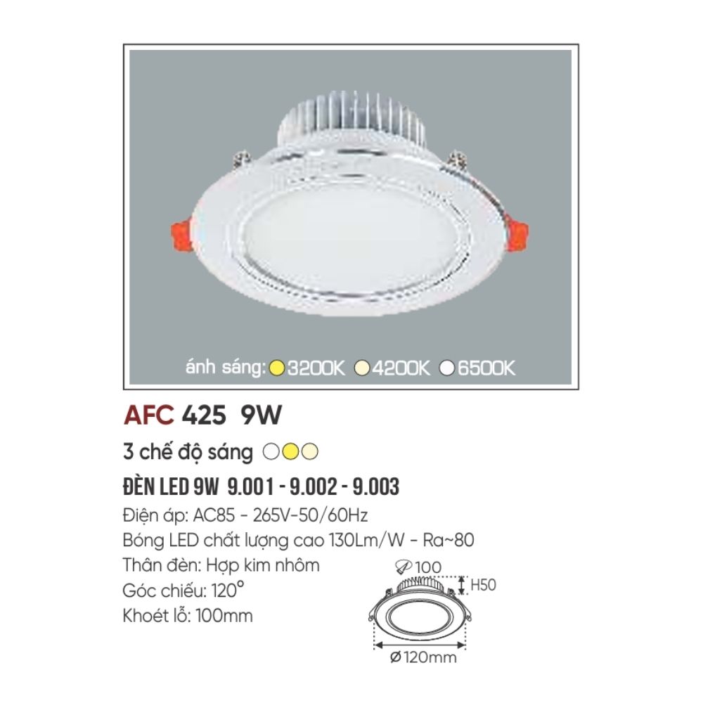 Đèn LED downlight âm trần Anfaco 425 LED 9W