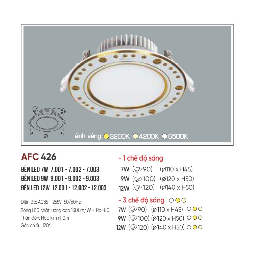 Đèn LED downlight âm trần Anfaco 426 LED 12W