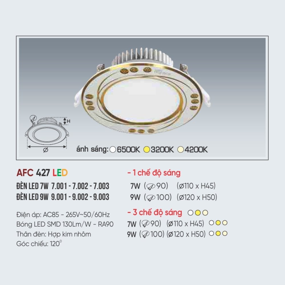 Đèn LED downlight âm trần Anfaco 427 LED 9W