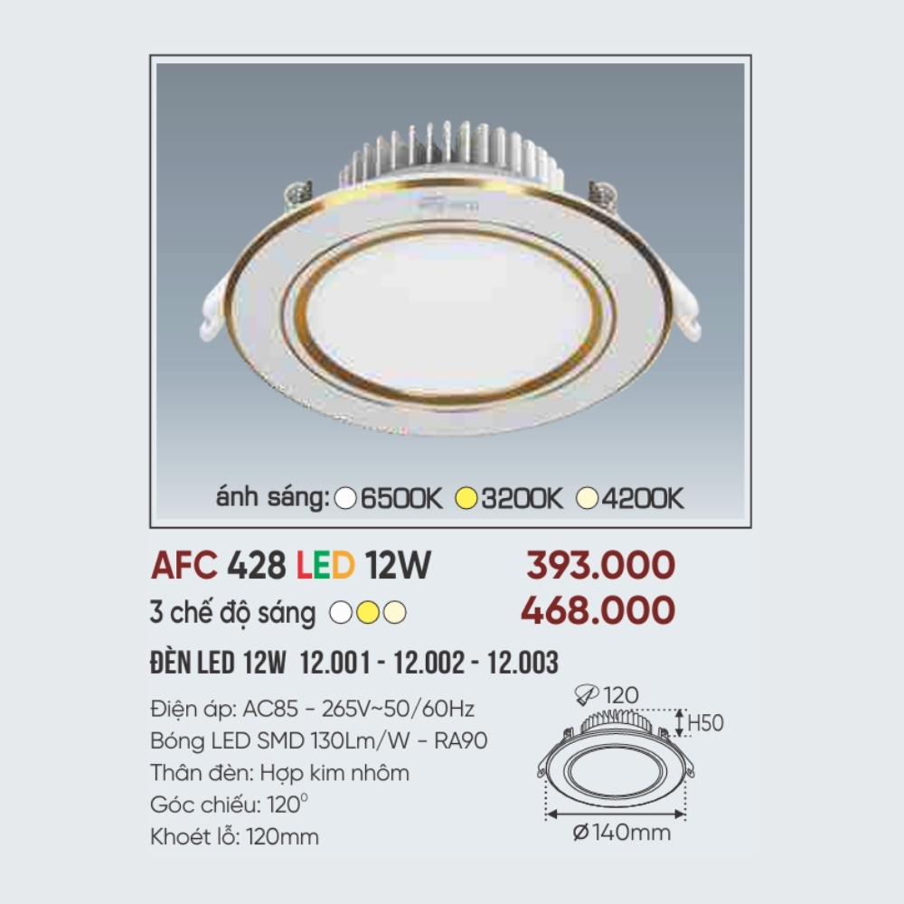 Đèn LED downlight âm trần Anfaco 428 LED 12W