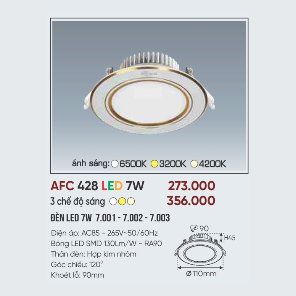 Đèn LED downlight âm trần Anfaco 428 LED 7W