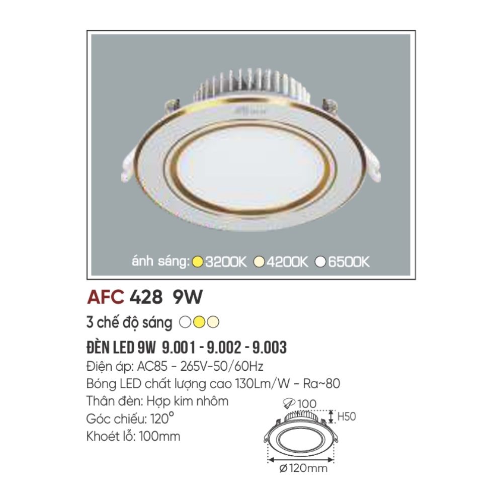 Đèn LED downlight âm trần Anfaco 428 LED 9W