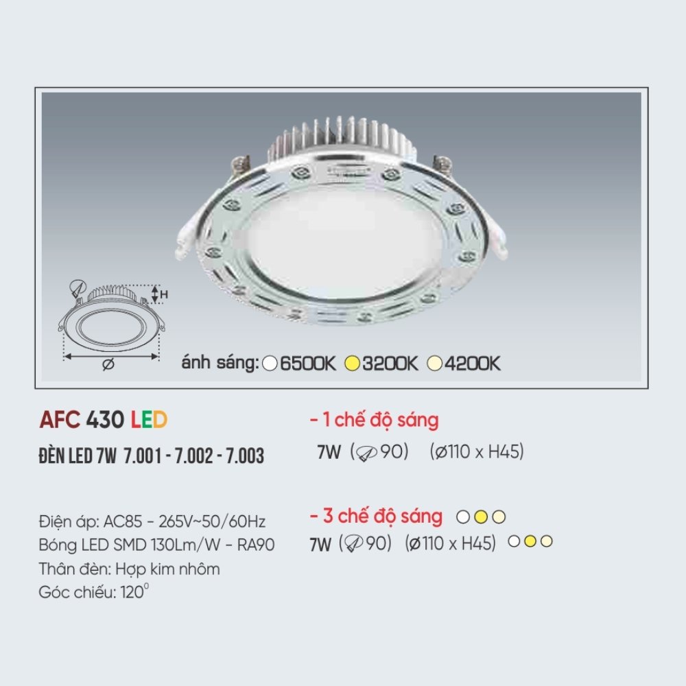 Đèn LED downlight âm trần Anfaco 430 LED 7W