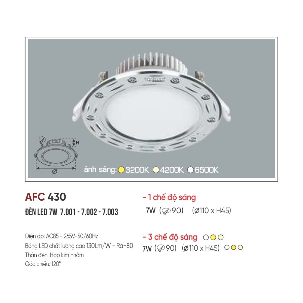 Đèn LED downlight âm trần Anfaco 430 LED 7W