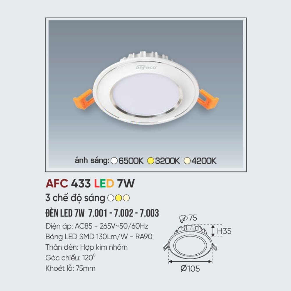 Đèn LED downlight âm trần Anfaco 433 LED 7W