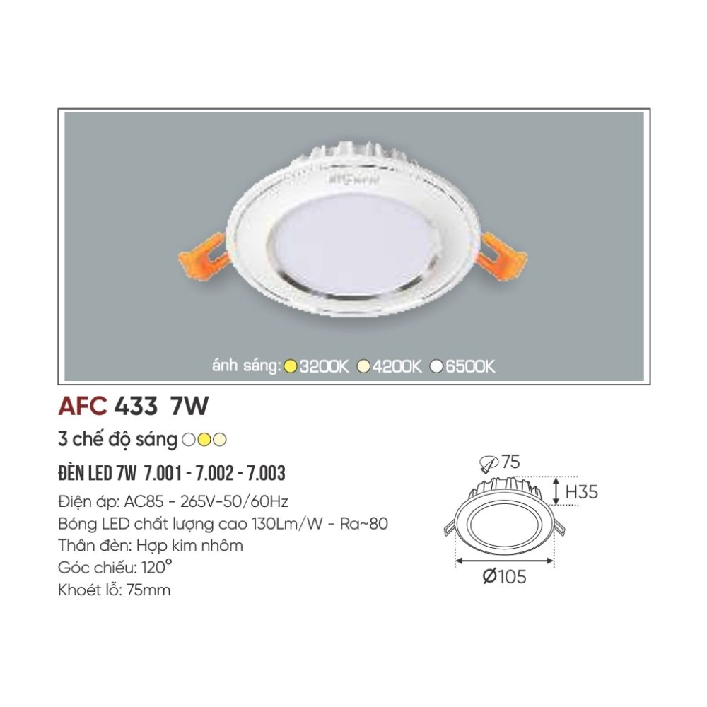 Đèn LED downlight âm trần Anfaco 433 LED 7W