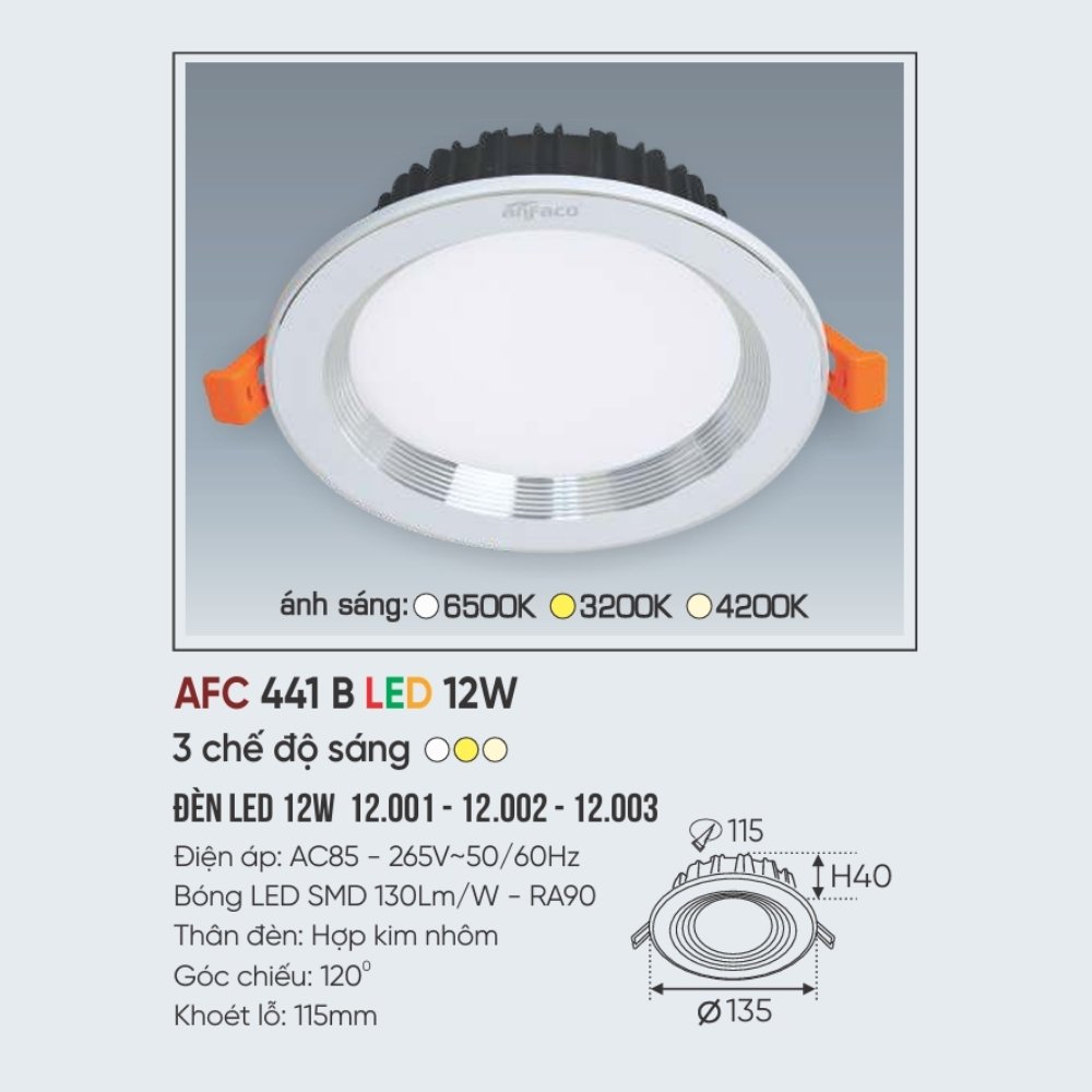 Đèn LED downlight âm trần Anfaco 441 B LED 12W