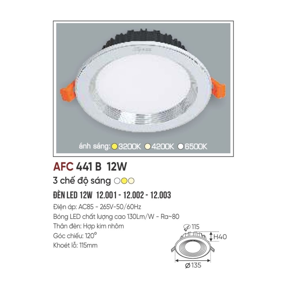Đèn LED downlight âm trần Anfaco 441 B LED 12W