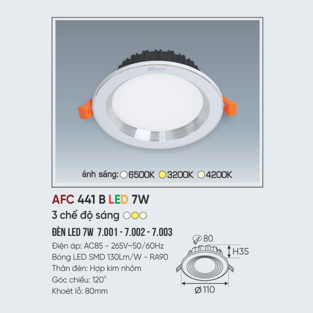 Đèn LED downlight âm trần Anfaco 441 B LED 7W