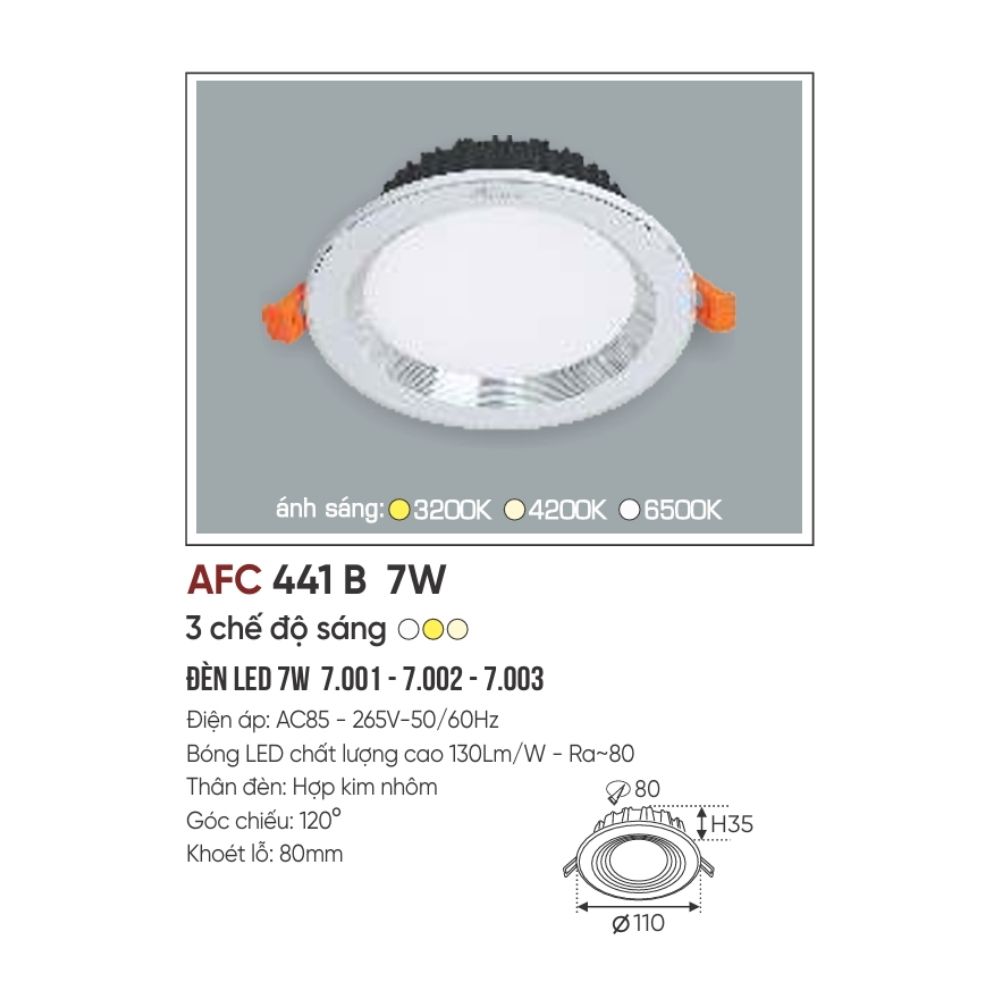 Đèn LED downlight âm trần Anfaco 441 B LED 7W