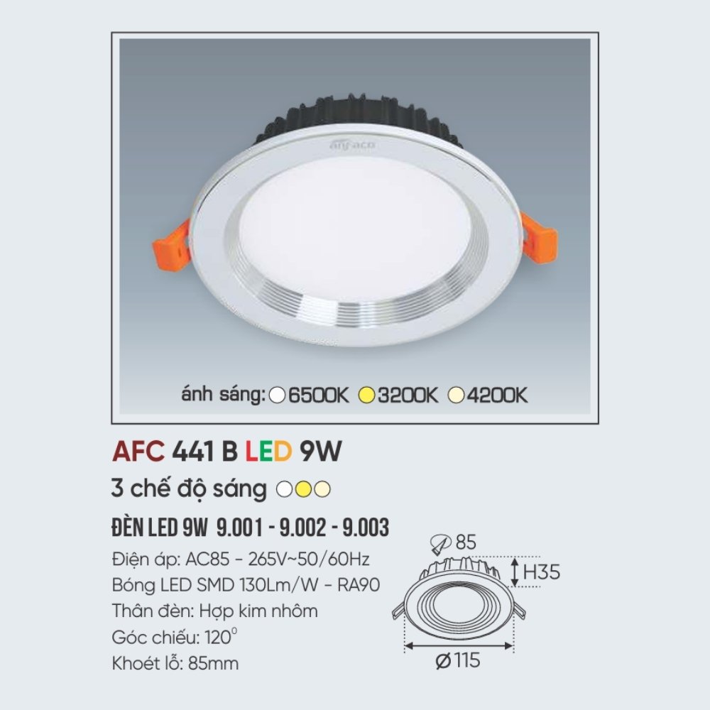 Đèn LED downlight âm trần Anfaco 441 B LED 9W