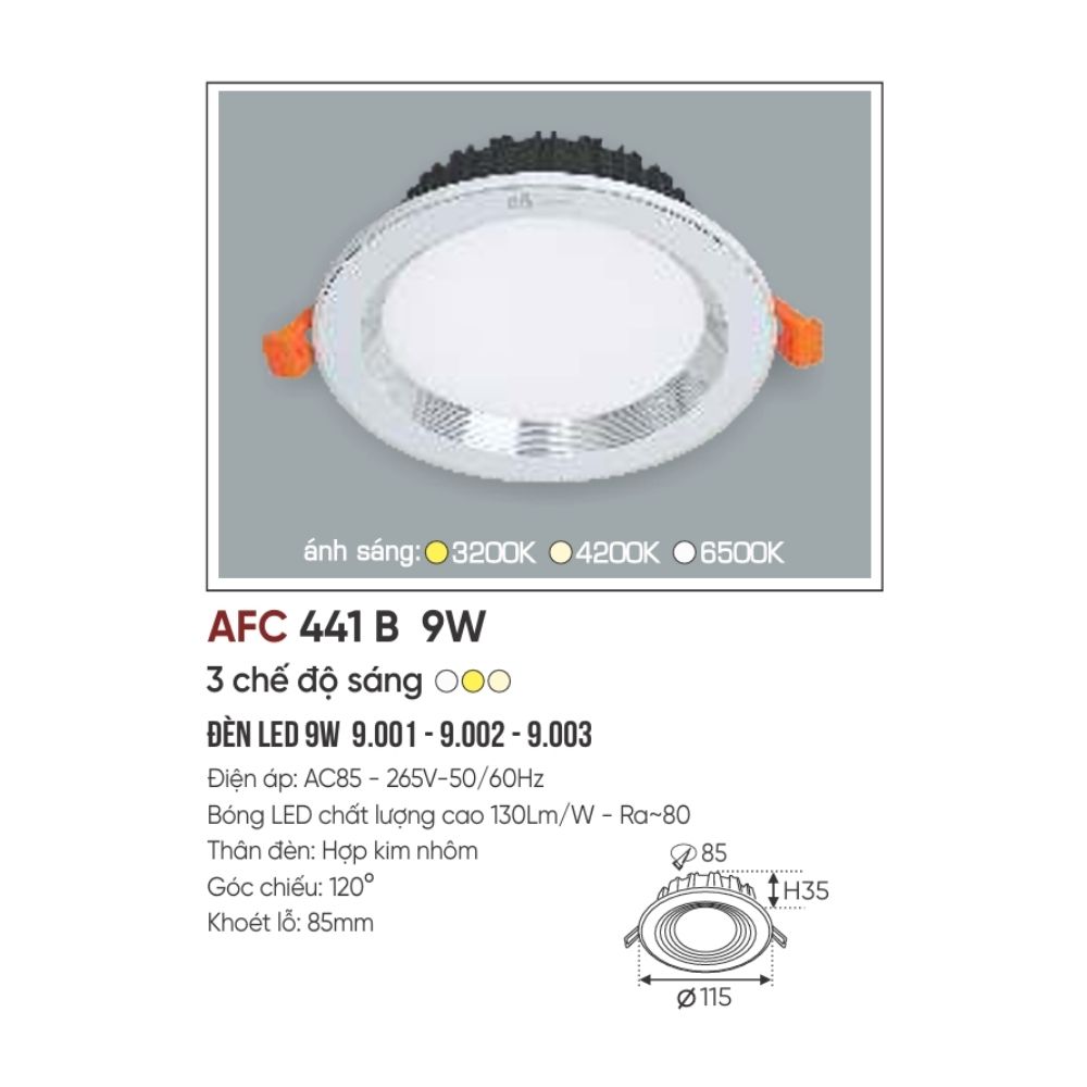 Đèn LED downlight âm trần Anfaco 441 B LED 9W