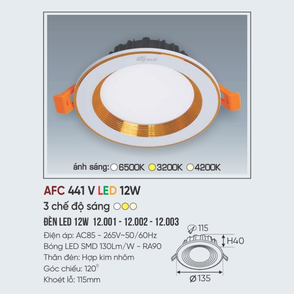 Đèn LED downlight âm trần Anfaco 441 V LED 12W