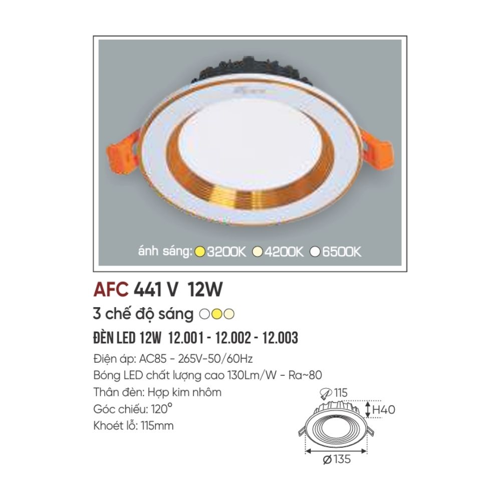 Đèn LED downlight âm trần Anfaco 441 V LED 12W