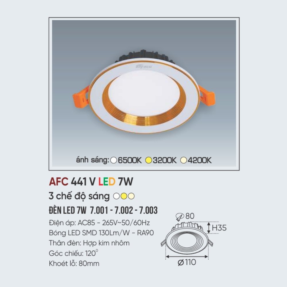 Đèn LED downlight âm trần Anfaco 441 V LED 7W