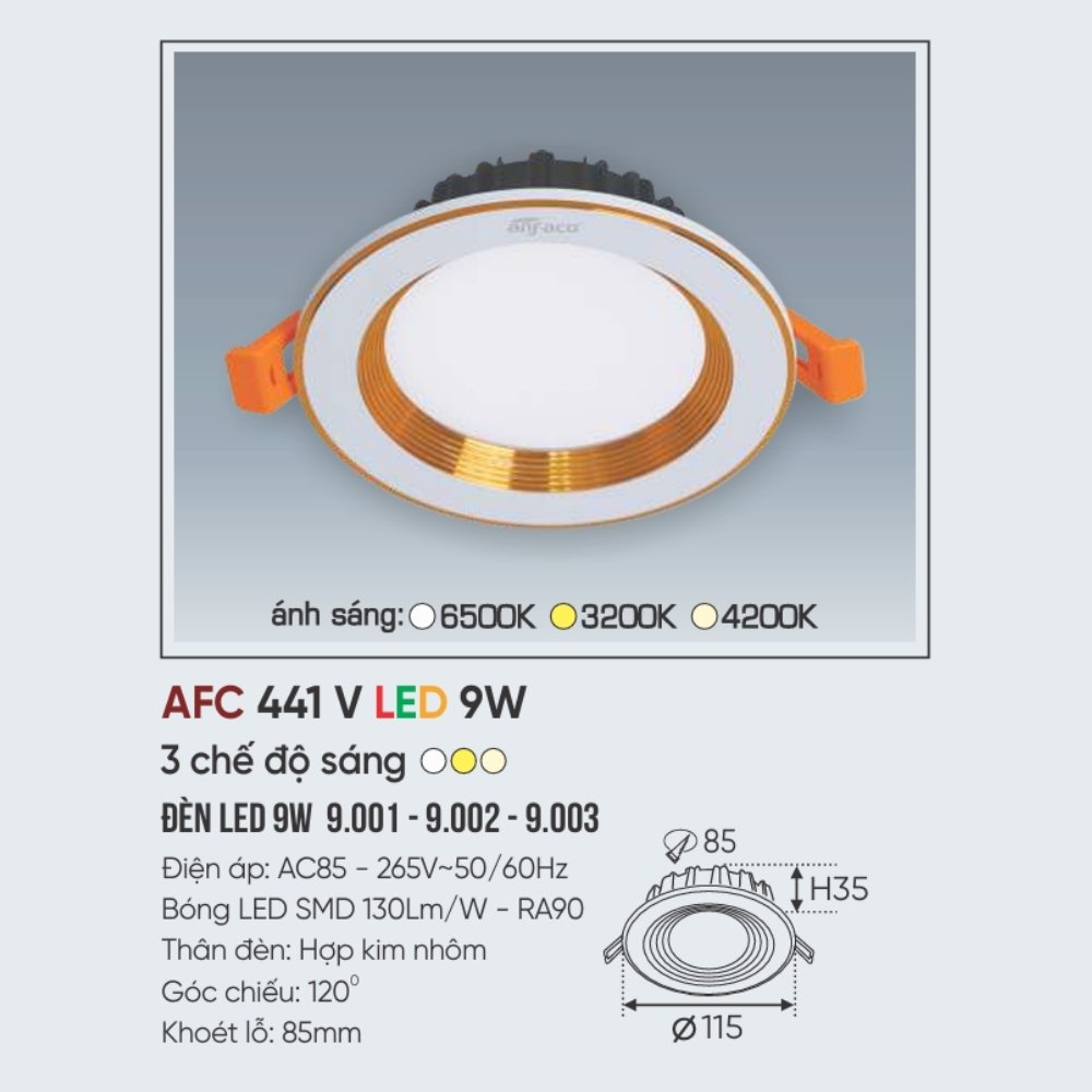 Đèn LED downlight âm trần Anfaco 441 V LED 9W