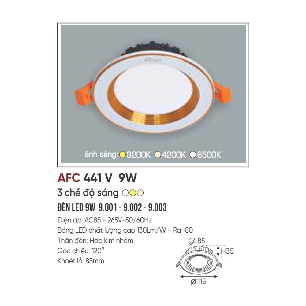 Đèn LED downlight âm trần Anfaco 441 V LED 9W
